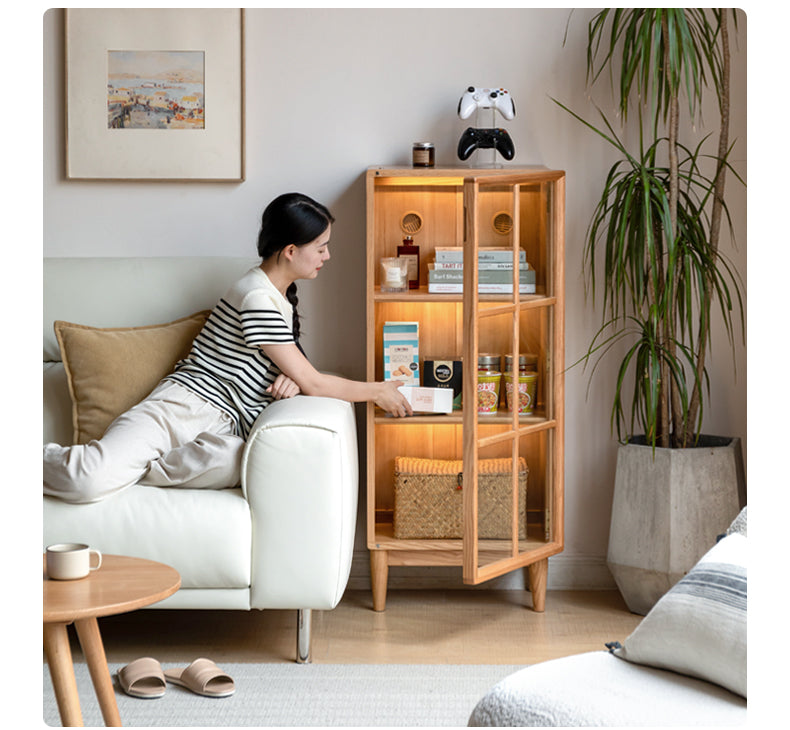 Oak, Rubberwood Solid Wood Glass Storage Bookcase