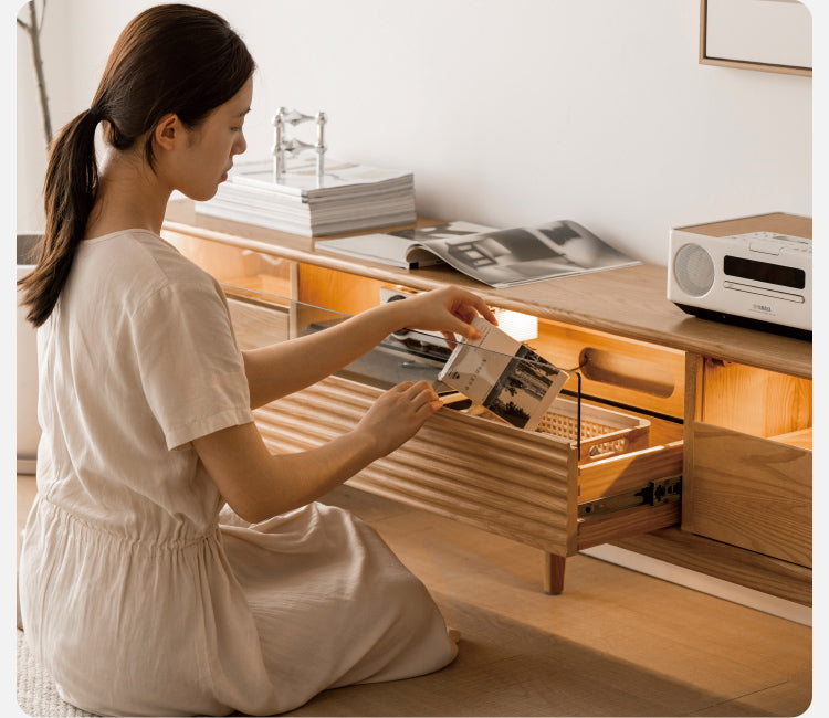 Ash Solid Wood Floor Modern Rock Board TV Cabinet.