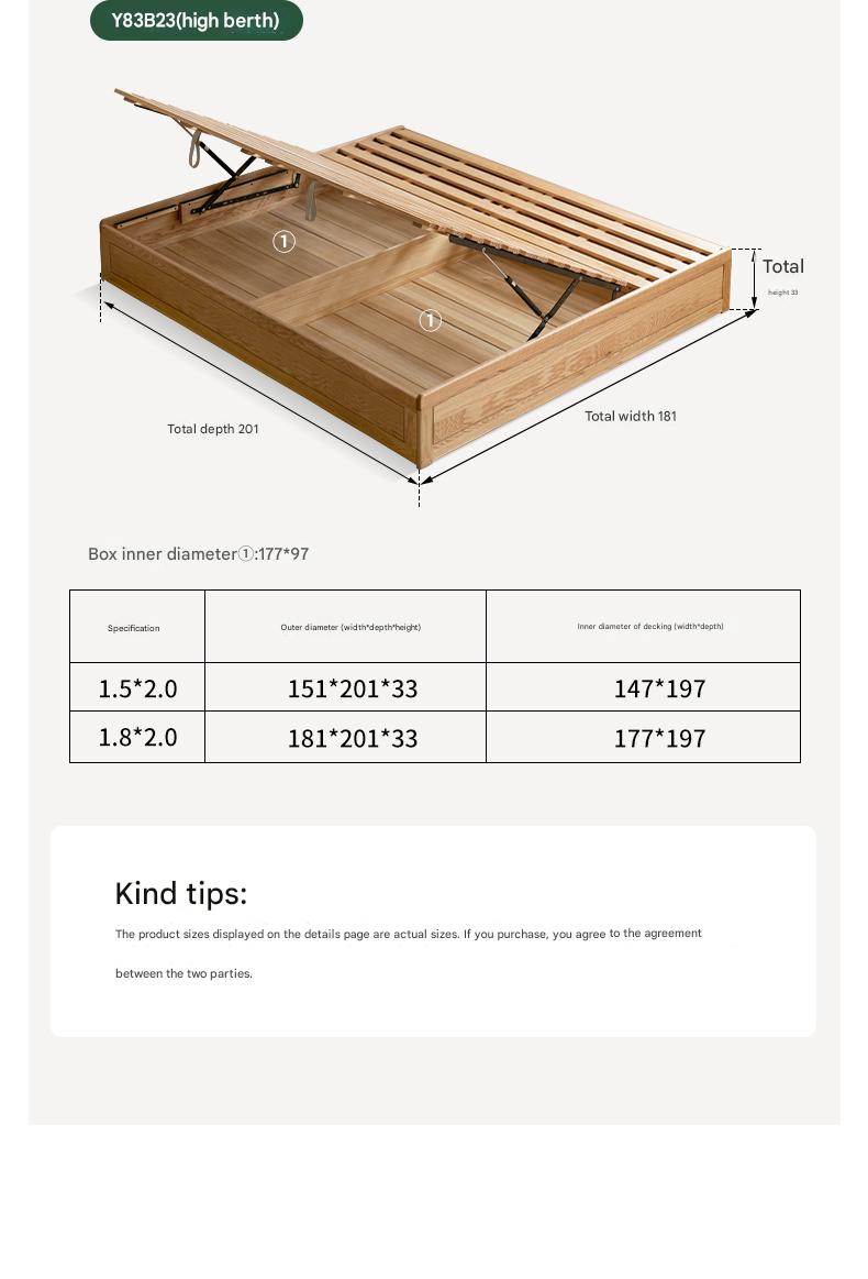 Oak solid wood platform bed, headboard-free Box bed