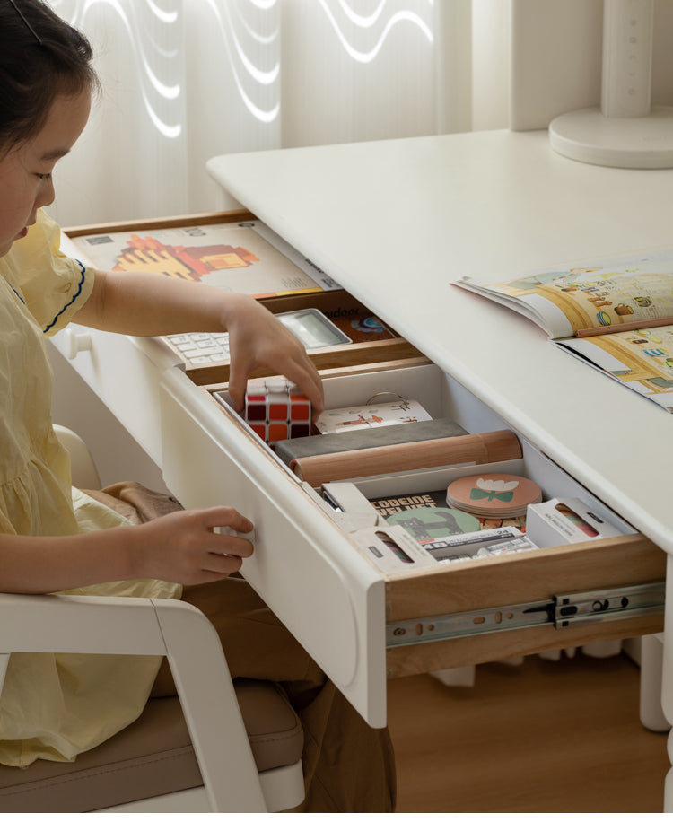 Rubber Solid Wood Cream Style Children's Desk.