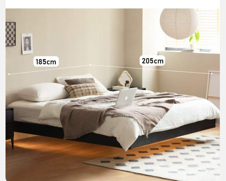 Oak solid wood Suspended platform bed, headboard-free bed Black with light
