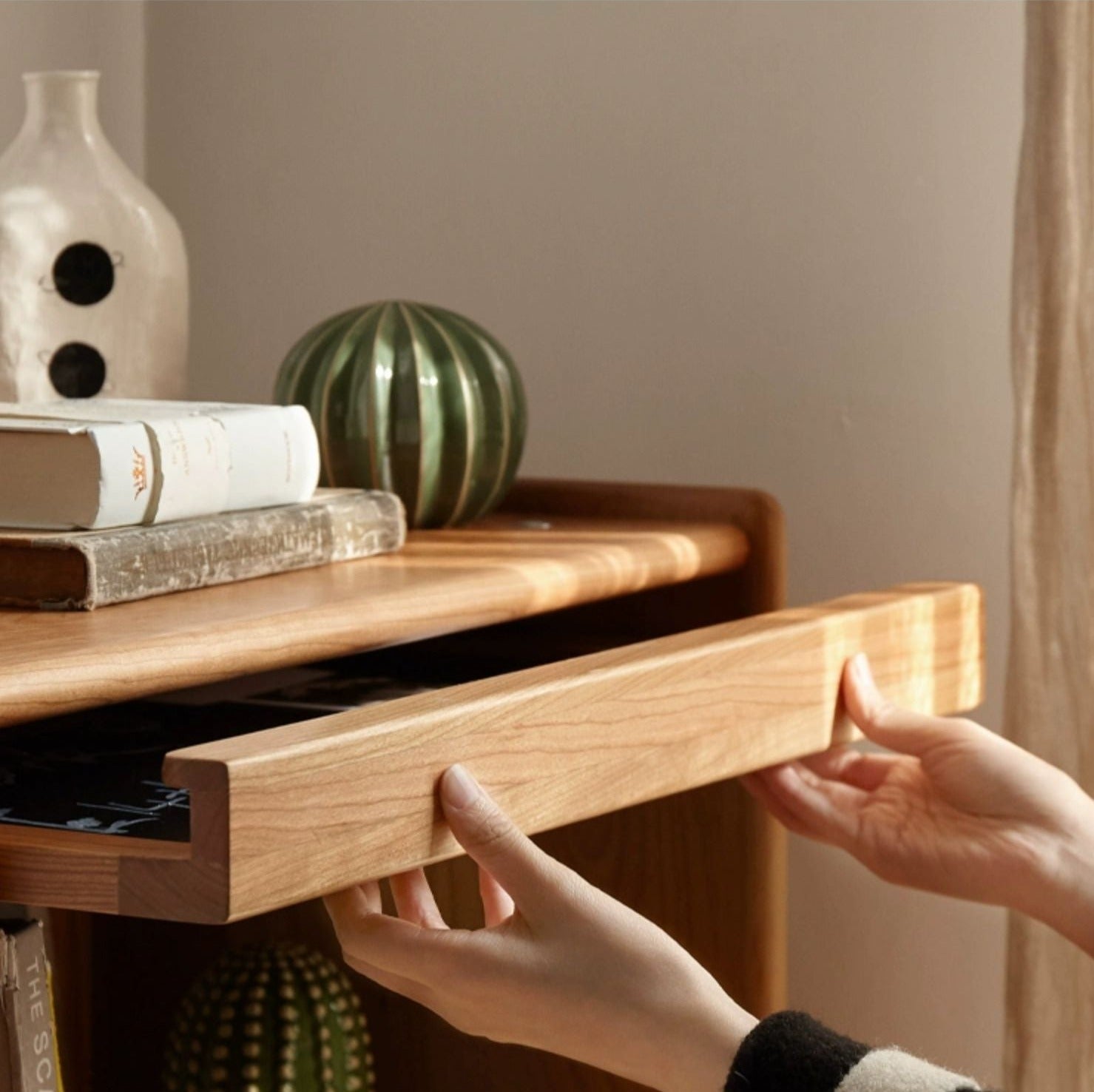 Cherry, Oak Solid Wood Flip Door Magazine Cabinet LED light -