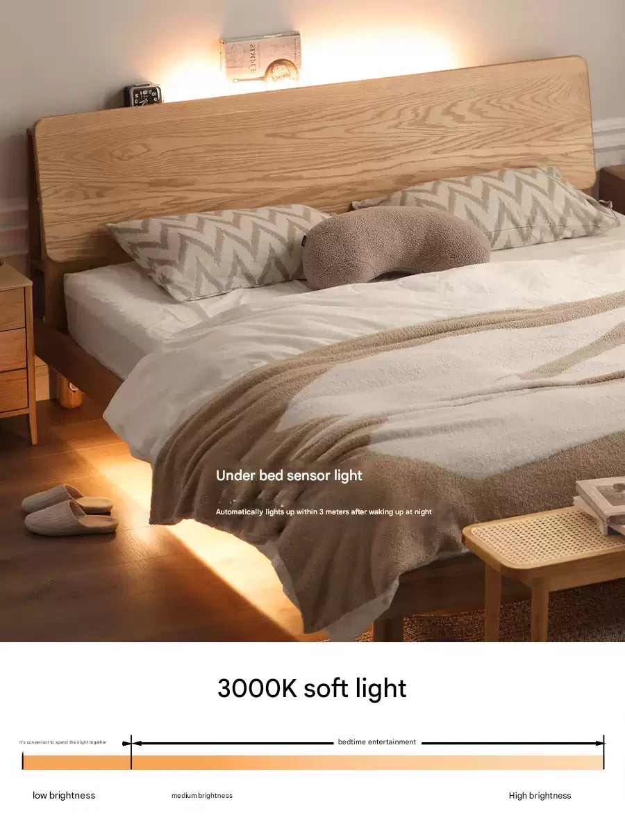 Oak Solid Wood Soft Light With Bookshelf Bed