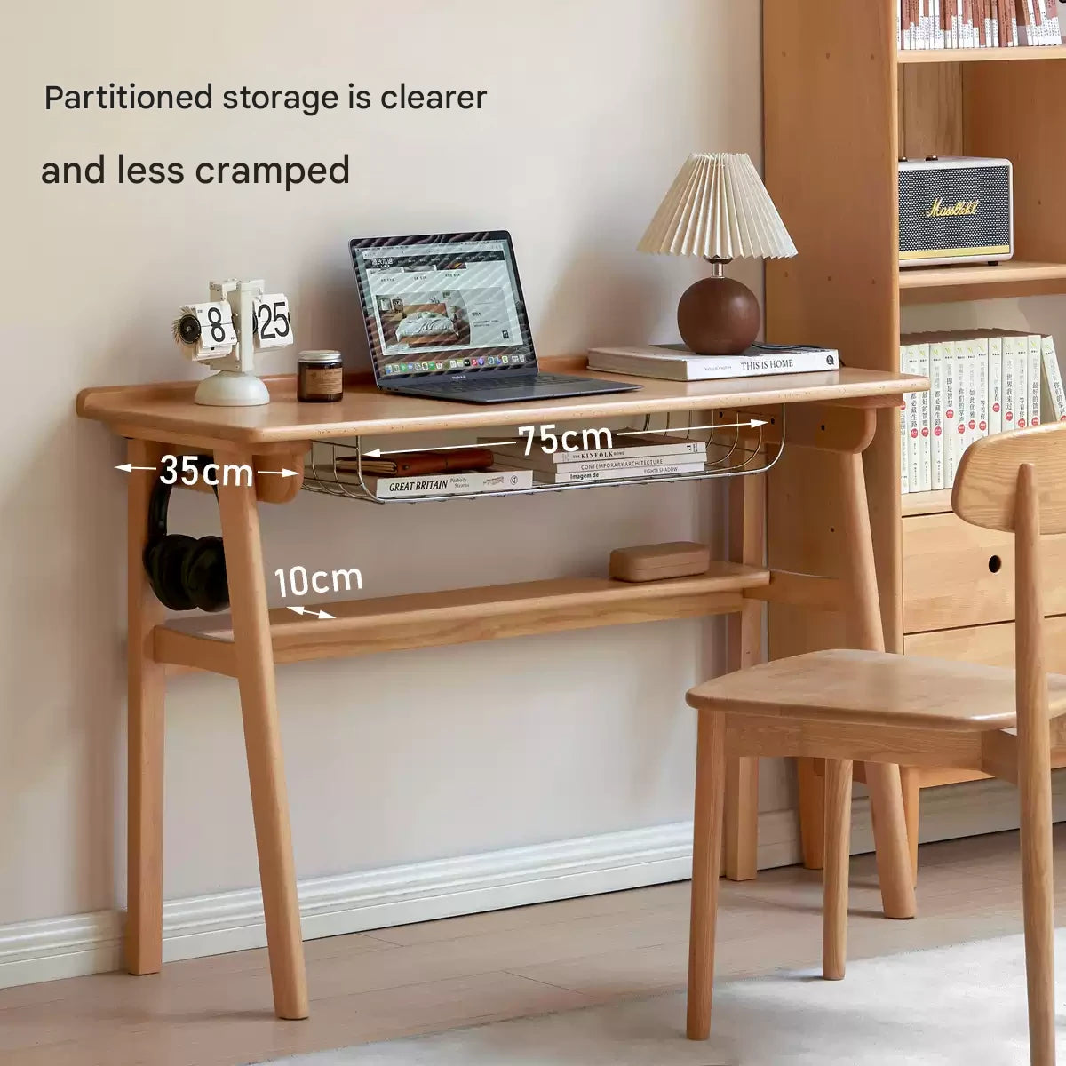 European Beech Solid Wood Ultra Narrow Writing Desk.