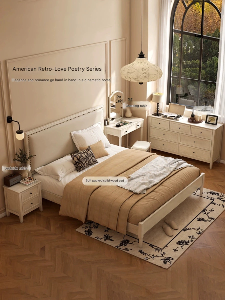 Oak Solid Wood Technology Fabric Soft Bed