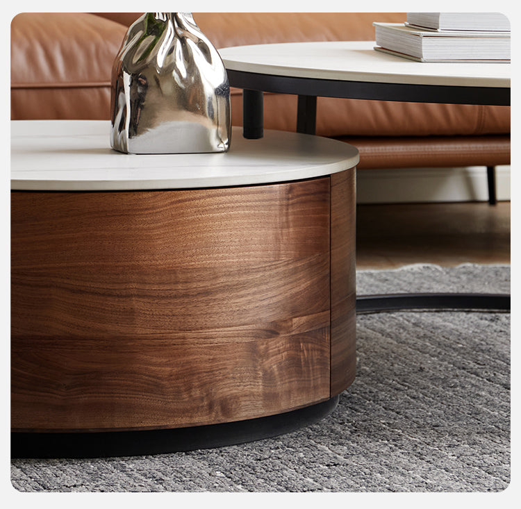 Black Walnut Solid Wood Light Luxury Round Rock Plate Coffee Table