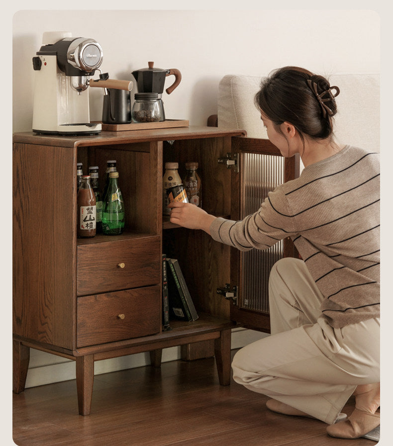 Oak Solid Wood, Solid Rubberwood Side Cabinet.