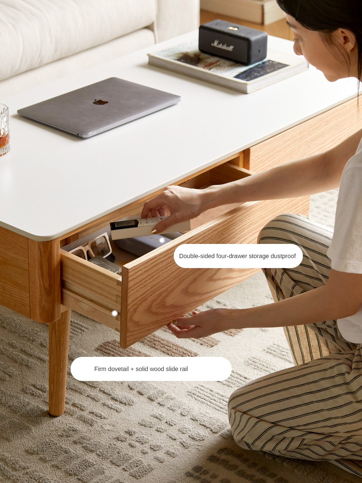 Oak, Beech Solid Wood Slate Coffee Table Simple Modern