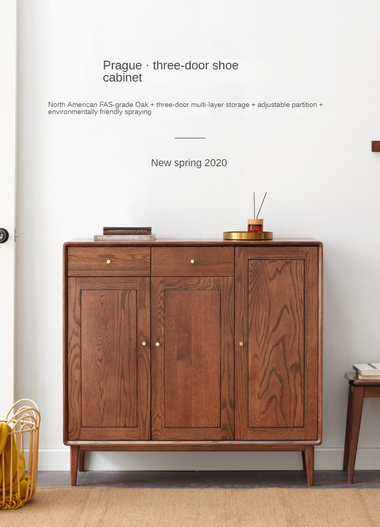 Oak Solid Wood Shoe Cabinet, Entrance Cabinet