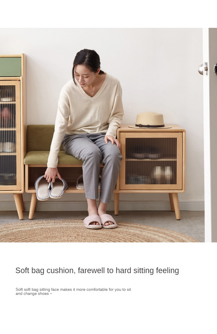 Beech Solid Wood Shoe Changing Stool Multifunctional With Cabinet