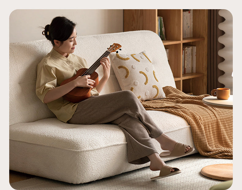 Fabric Sofa White Cream Style Sitting and Sleeping Sofa.