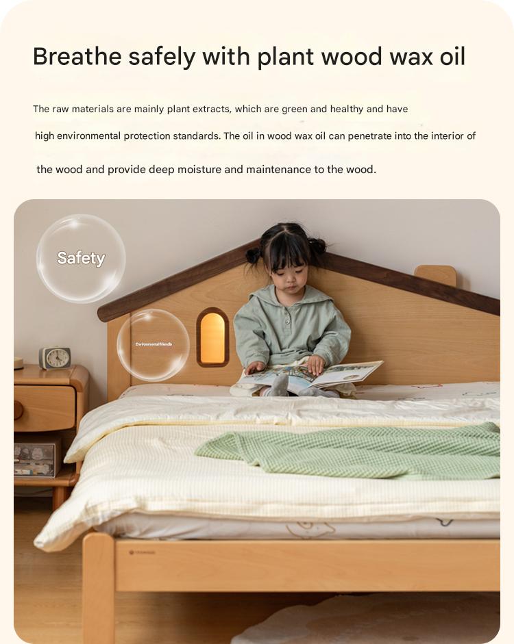 Beech, Poplar, Little House Kids Bed with 15min Delay Turning Off the Lights<