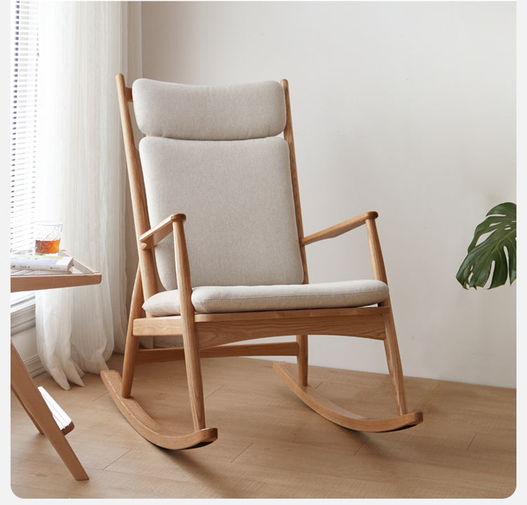Oak Solid Wood Genuine Leather Rocking Chair :