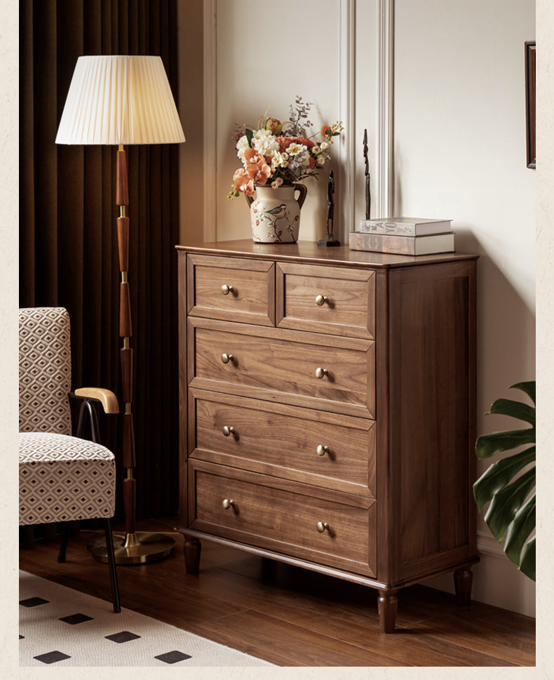 Black Walnut Solid Wood American Retro Chest of Drawers.