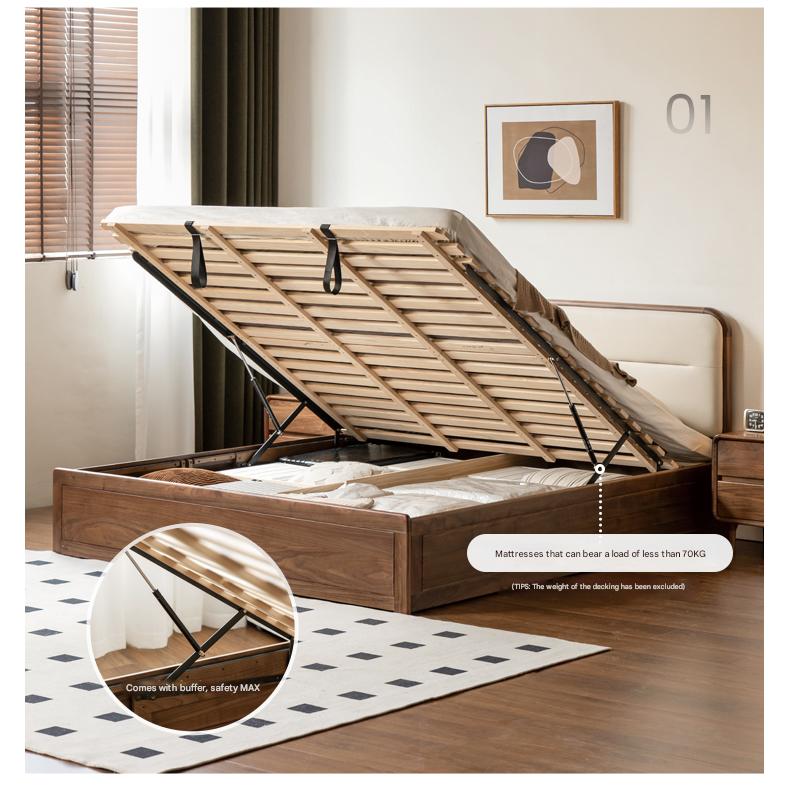 Black walnut solid wood storage box bed technology cloth soft back