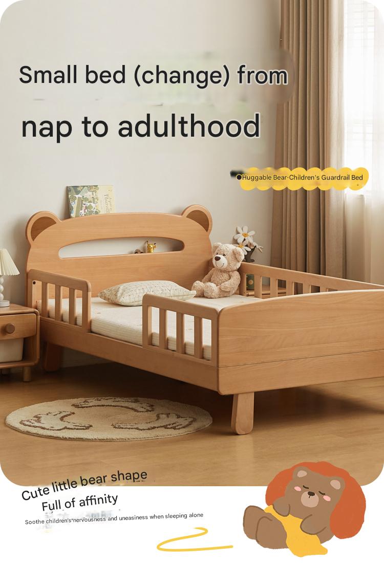 Beech solid wood children's guardrail bed with light