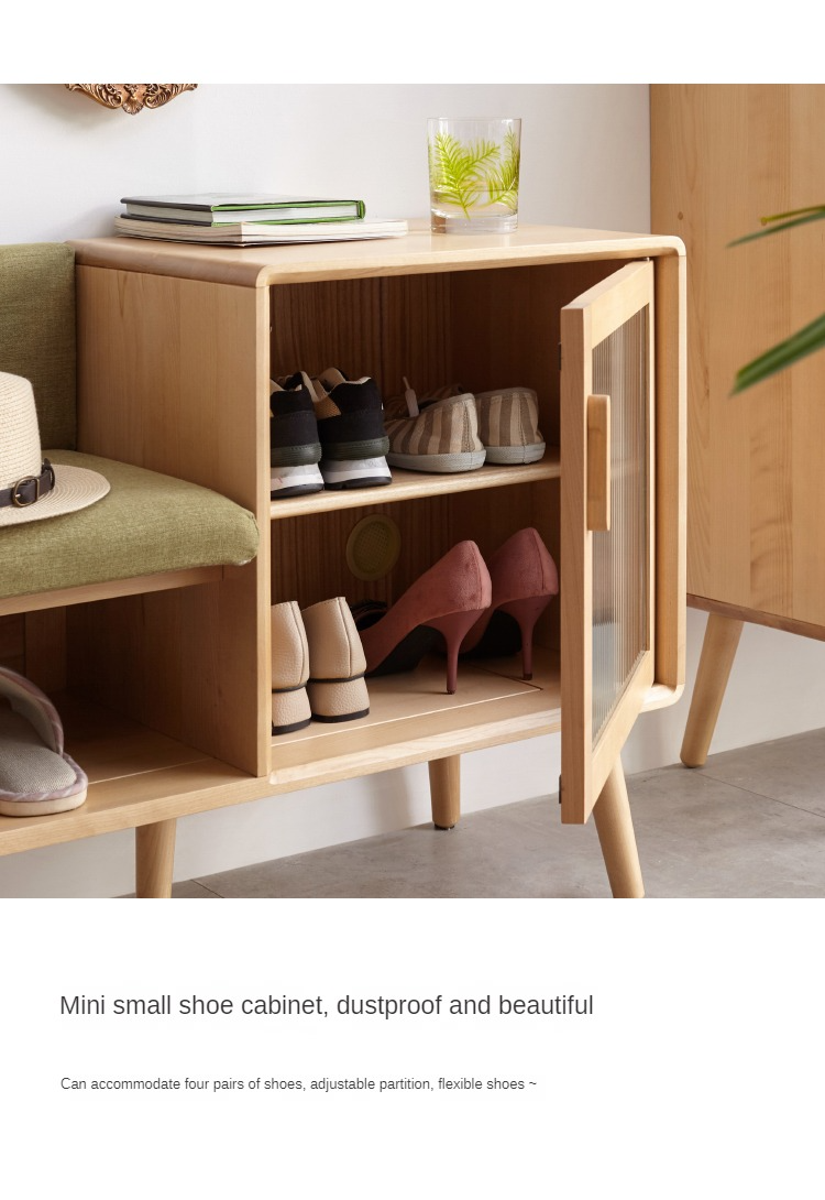 Beech Solid Wood Shoe Changing Stool Multifunctional With Cabinet