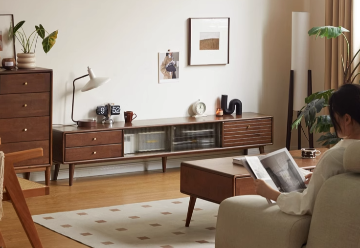Rubber Solid wood Light Luxury TV Cabinet.