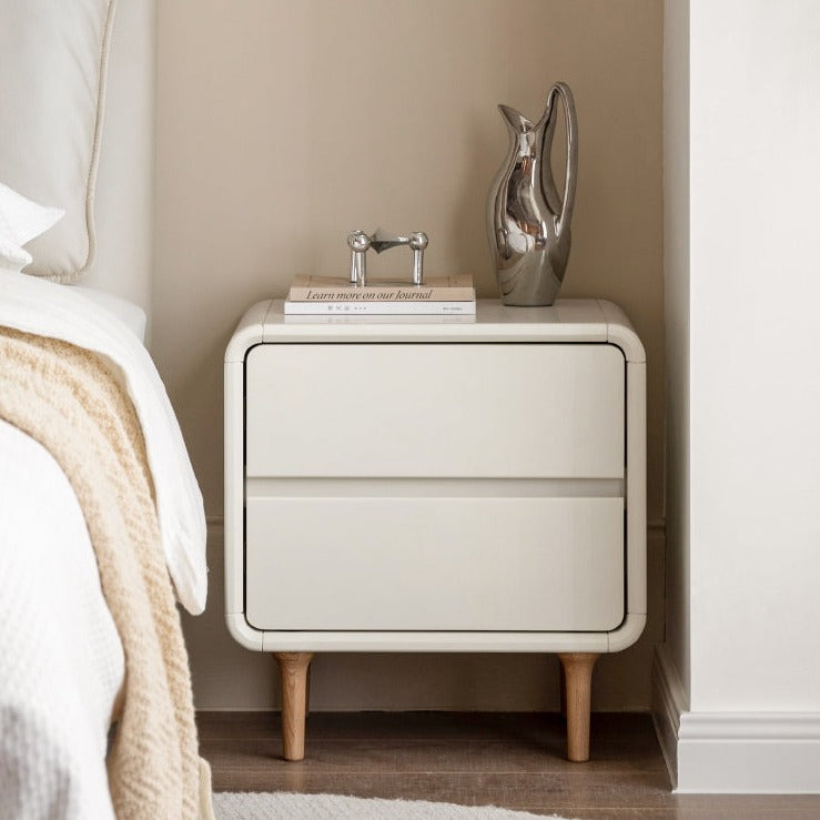 Solid Rubberwood Creamy Candy Style Nightstand.
