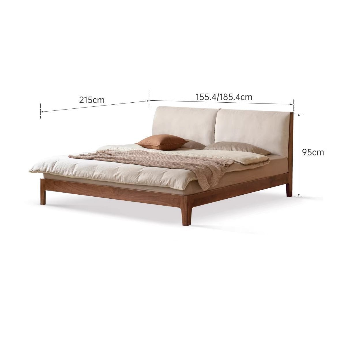 Beech, Oak, Black Walnut Solid Wood Fabric Soft Bed