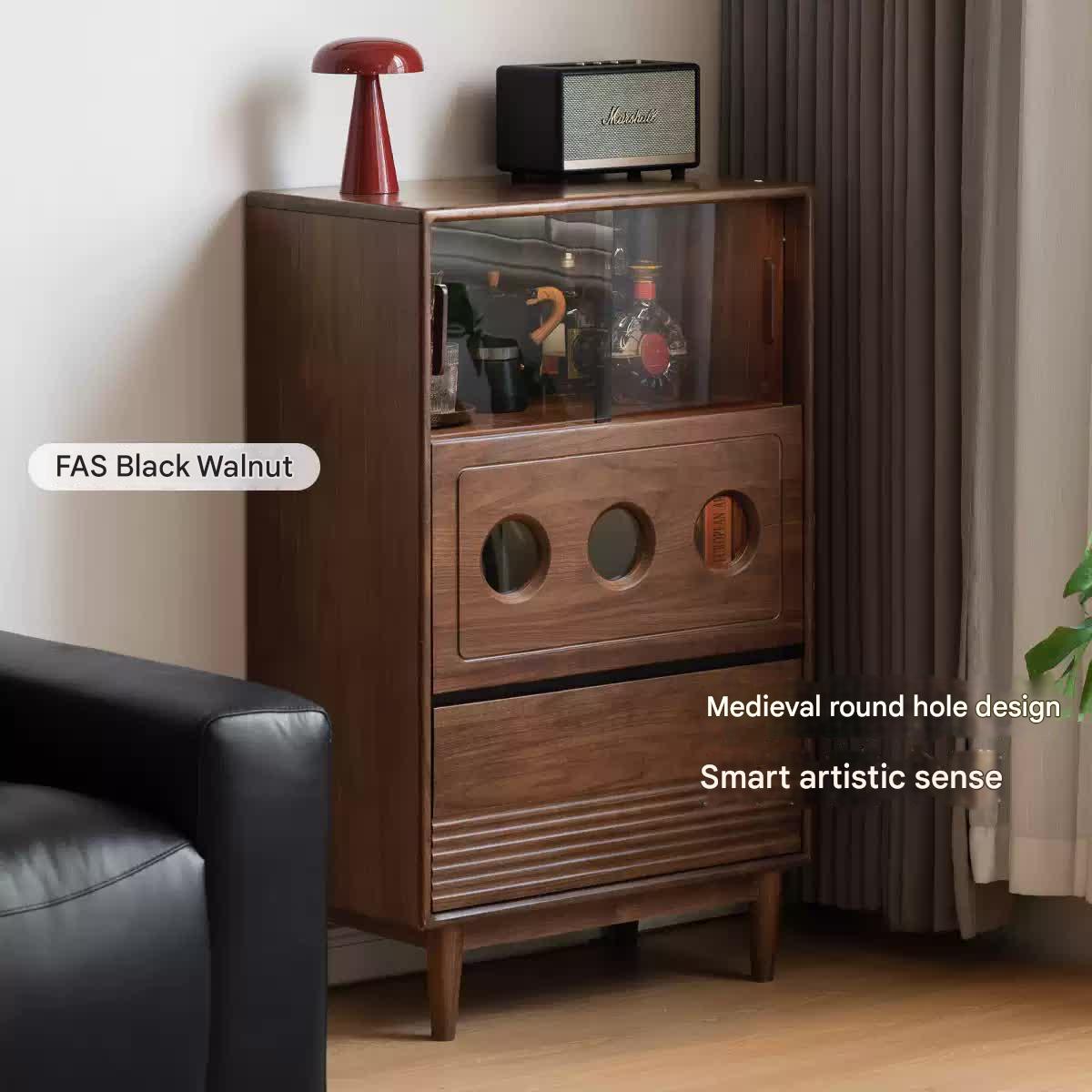 Black Walnut Solid Wood Antique Locker Retro Side Cabinet