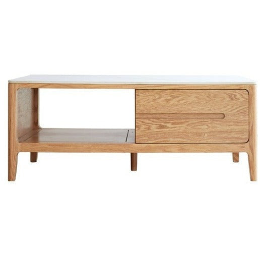 Oak, Solid Rubberwood Coffee Table Three Drawers