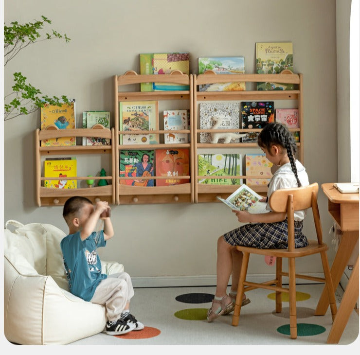 Beech Solid Wood Cute Bear Wall-Mounted Bookshelf Display Shelf
