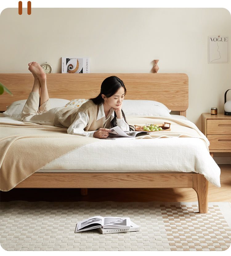 Oak Solid Wood,Rubber Wood Bed Modern Nordic