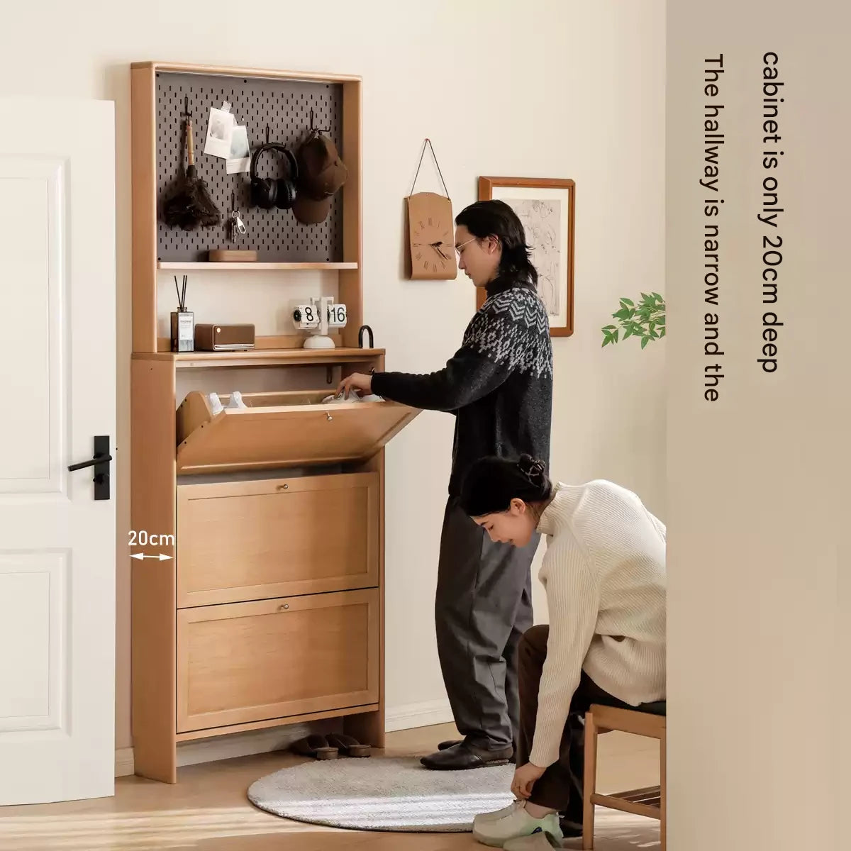 Beech Solid Wood Ultra-Thin Flip Bucket Shoe Cabinet