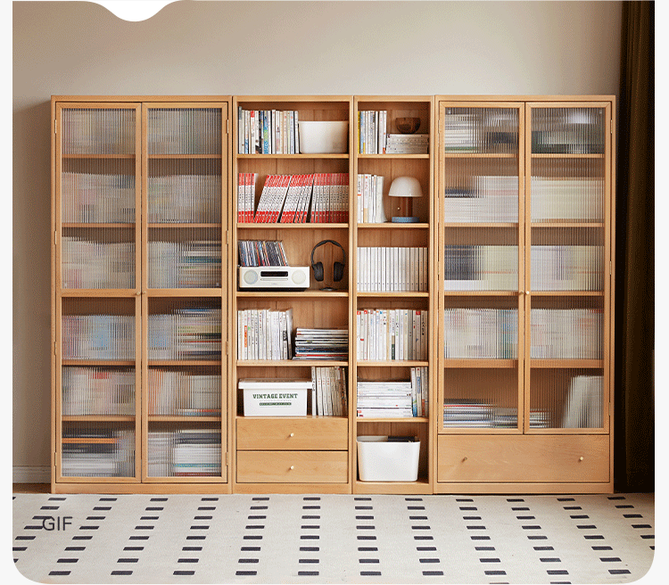 Beech Solid Wood Bookcase Combination Cabinet