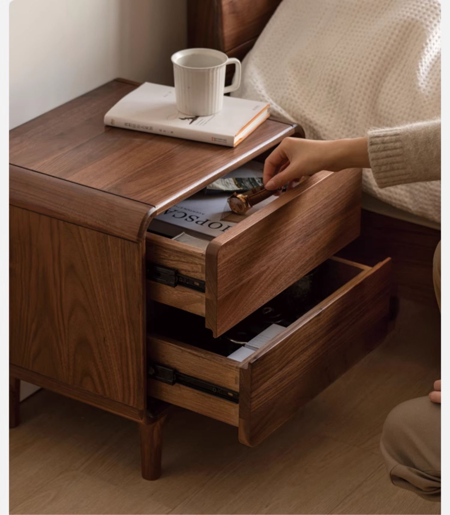 Black Walnut, Caluswood Solid Wood Minimalist Nightstand