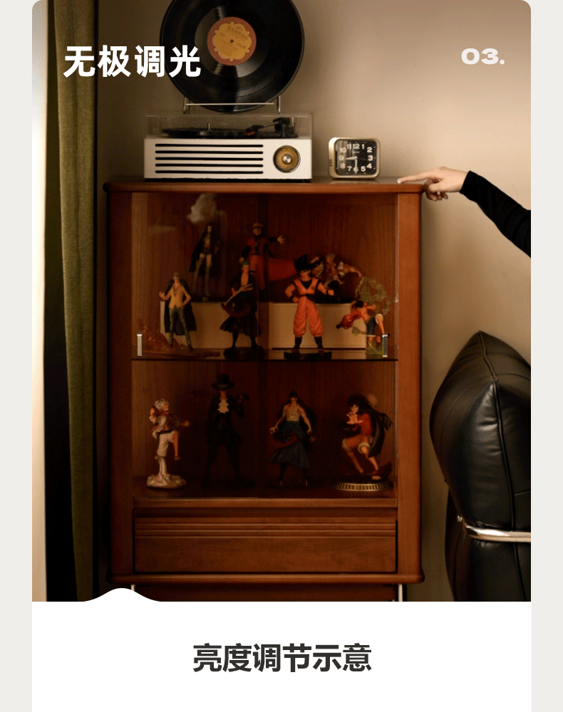 Poplar Solid Wood American Retro Glass Side Cabinet