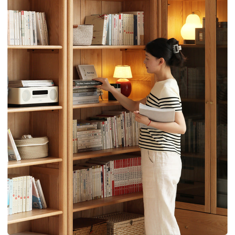 Oak Solid Wood Modern Glass Door Bookcase