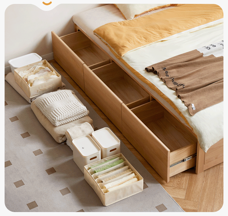 European Beech solid wood platform bed, headboard-free bed with drawer box bed.