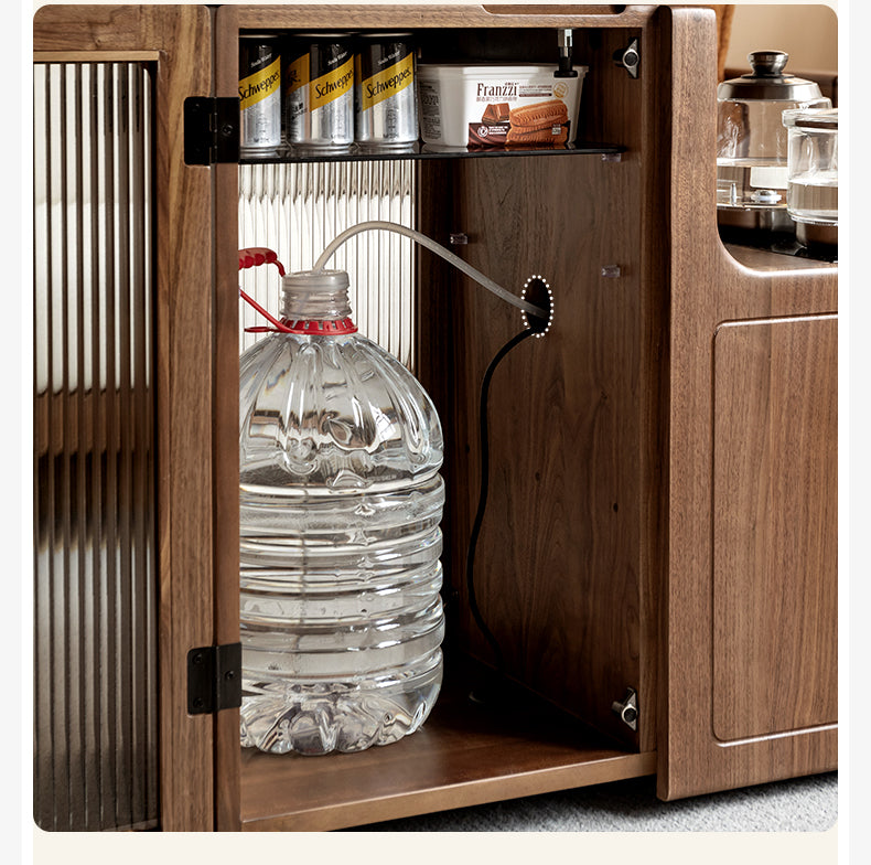 Black Walnut, Oak Solid Wood Movable Multifunctional Tea Cabinet Kettle Integrated