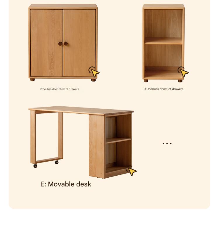 Beech Nordic Children's Solid Wood Loft Bed, Modern Minimalist Multifunctional Combination Bed with Table