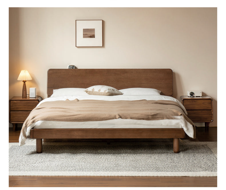 Oak solid wood bed with light, storage space