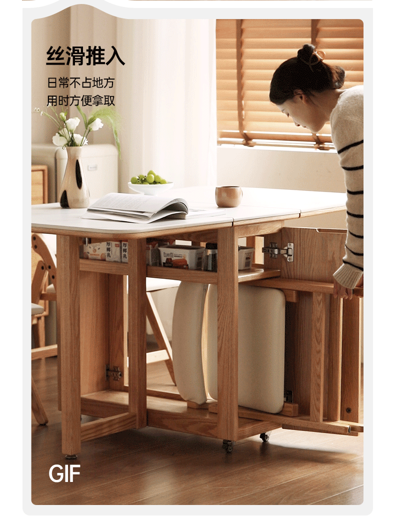 Solid Rubberwood, Oak Solid Wood Modern Rock Slab Folding Dining Table