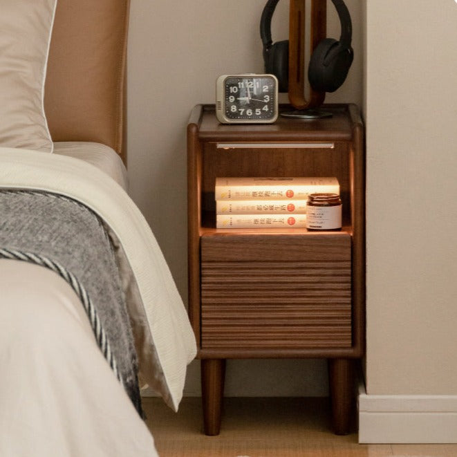 Black Walnut Solid Wood Nightstand Narrow Night Light: