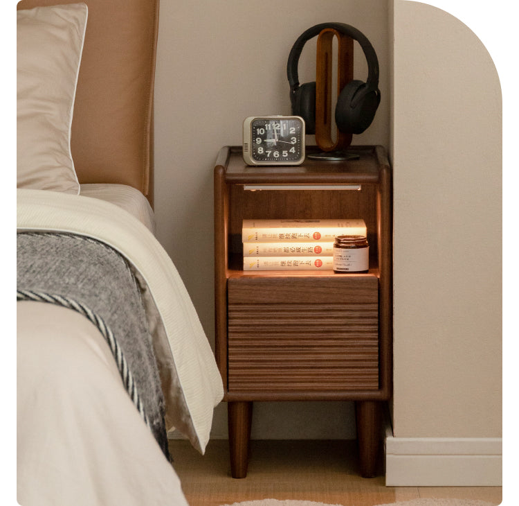 Black Walnut Solid Wood Nightstand Narrow Night Light: