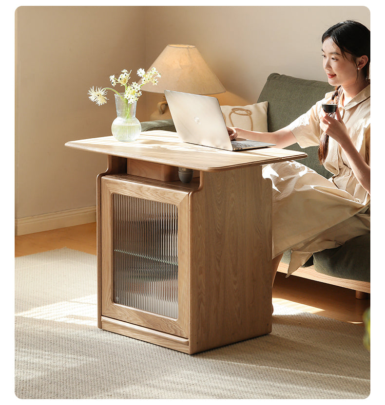 Ash Solid Wood Mobile Coffee Cabinet