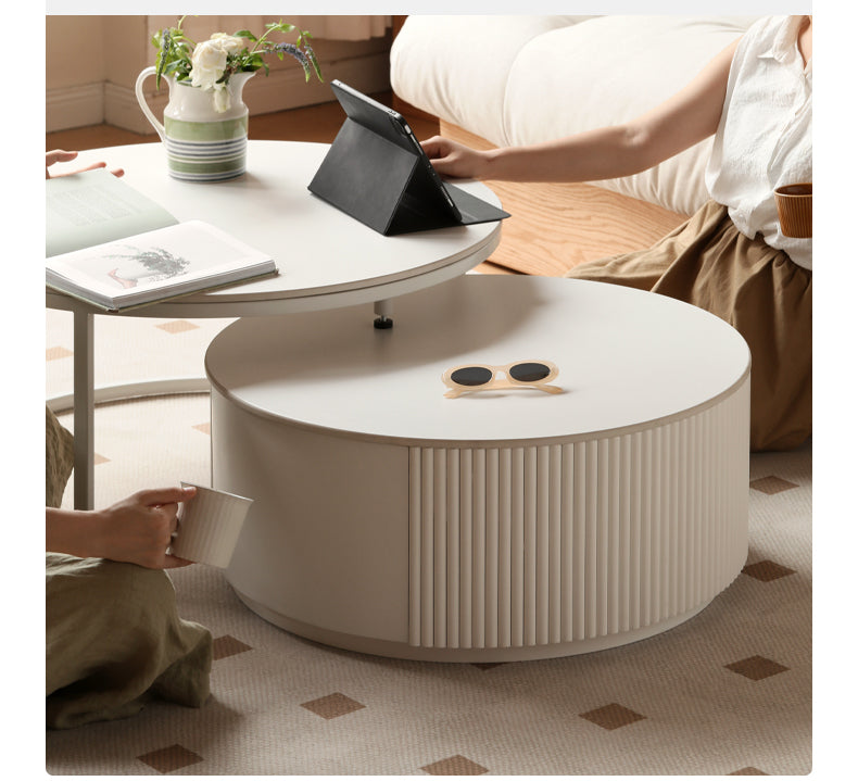 Ash Solid Wood Milk Oil Wind Combination Storage Rock Coffee Table.
