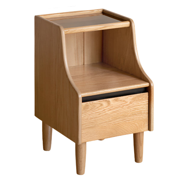 Solid RubberWood, Oak Solid Wood Nightstand with Glass Door with Storage