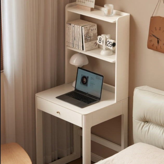 Poplar Solid Wood Rock Board Desk Bookshelf Integrated White Cream