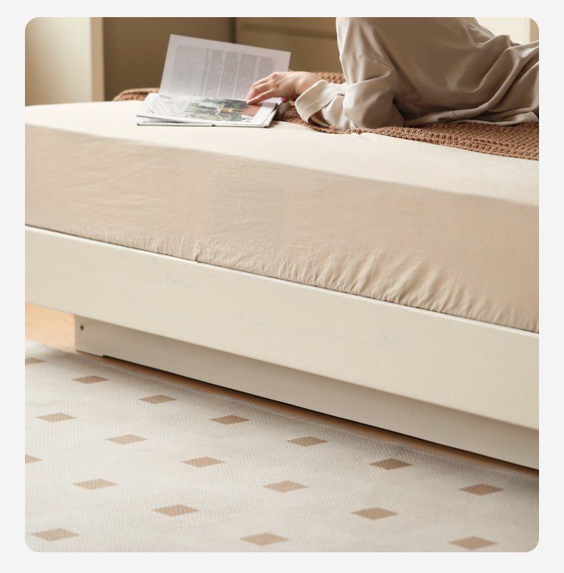 Oak, Rubber Wood Solid Wood Cream Technical Fabric Suspended Box Storage Bed