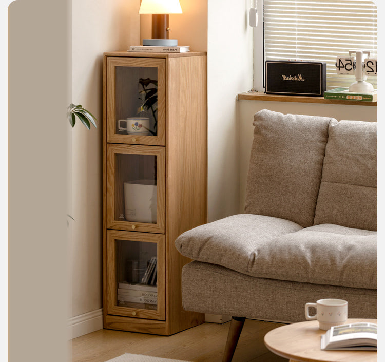 Oak Solid Wood Bookcase Corner Glass Flip Door