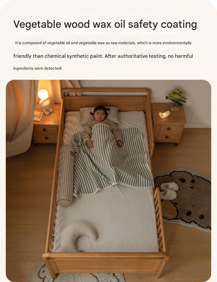 Oak Solid Wood Multi-functional Toddler Bed