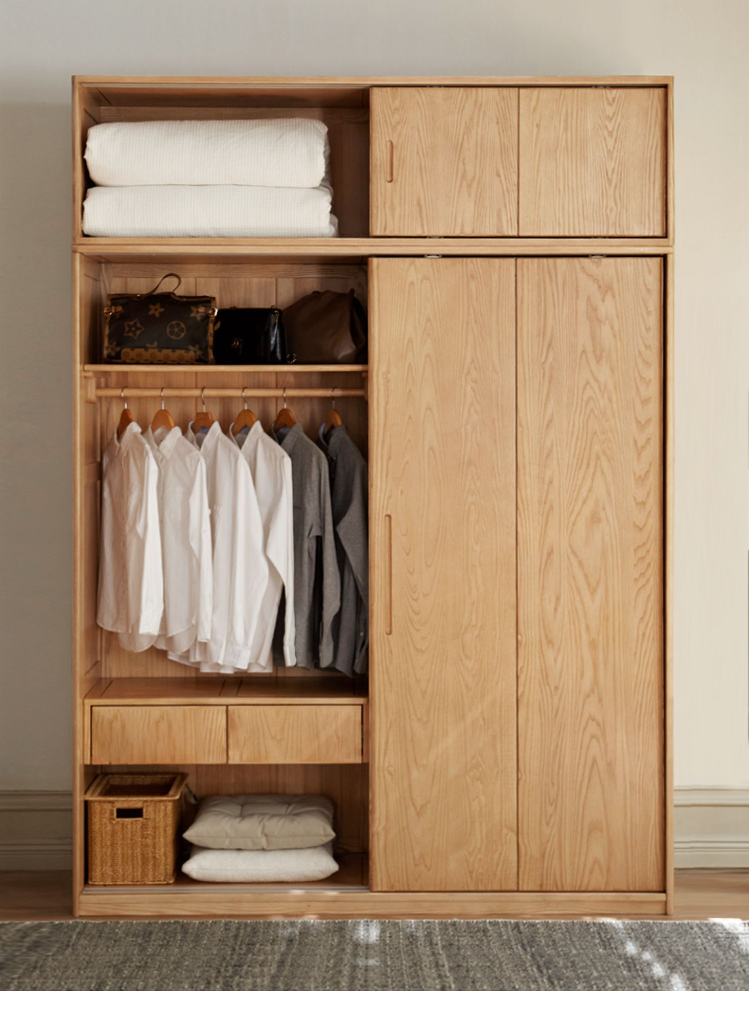 Oak, Ash Solid Wood Wardrobe Sliding Door.