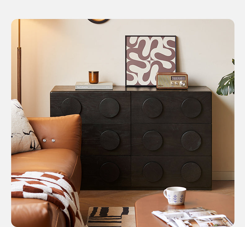 Oak Solid Wood Chest of Drawers Retro Black