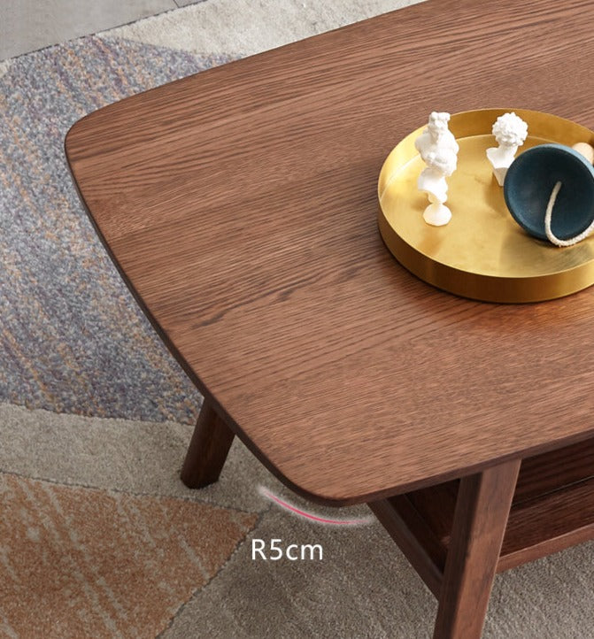 Solid Rubberwood, Beech, Oak Solid Wood Walnut Color Double-Layer Coffee Table